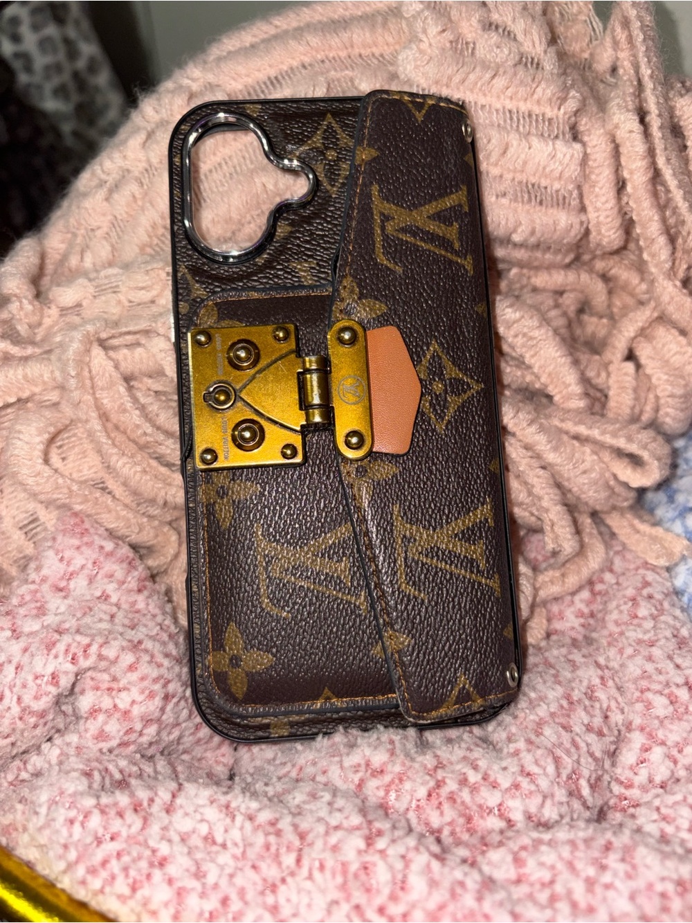 Louis Vuitton Brown Monogram Trunk-Style Phone Case with Gold Accent